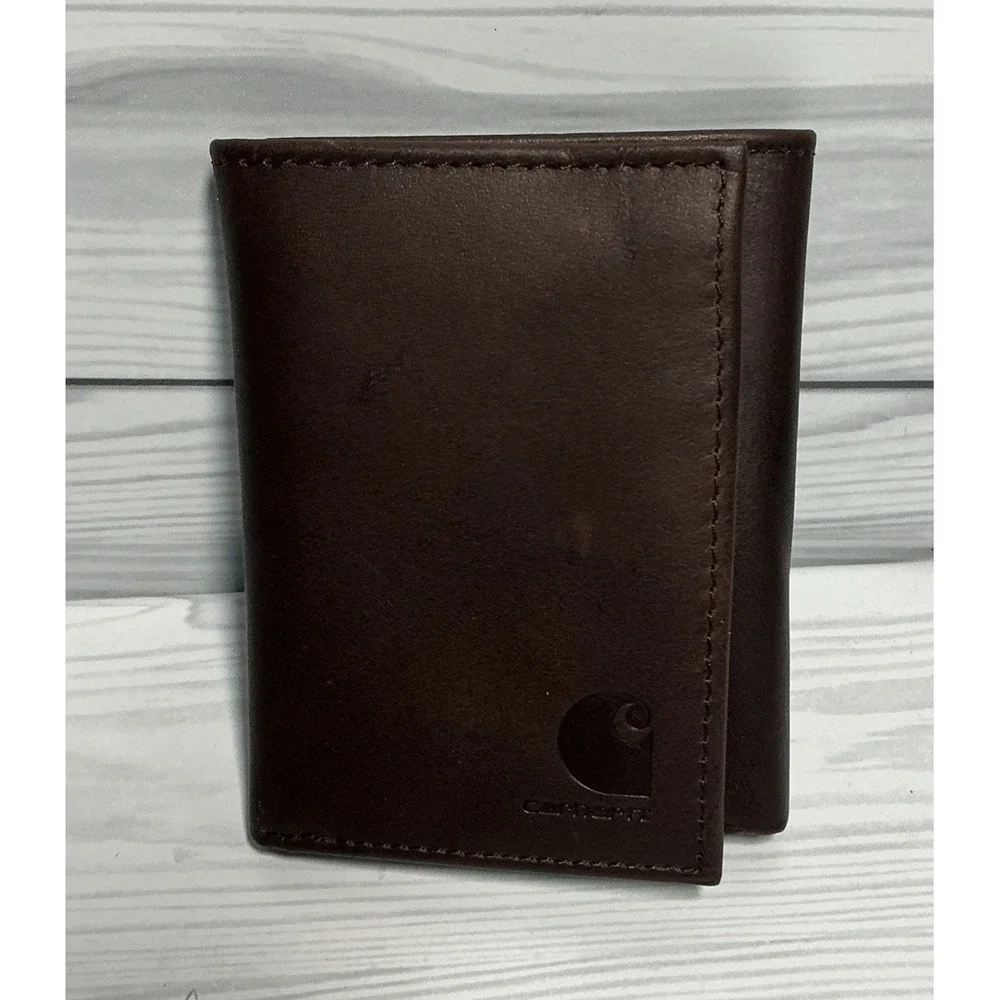 Carhartt Men's Brown Oil Tan Leather Wallet WW0219 Tri Fold - Brand New